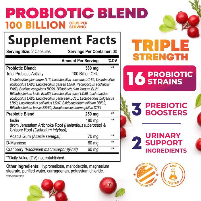Women's Probiotic + Cranberry & Prebiotics 90 Billion CFU - 60 Capsules