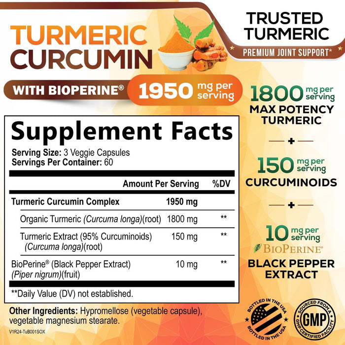Turmeric Curcumin + Black Pepper 1950 mg - 180 Capsules