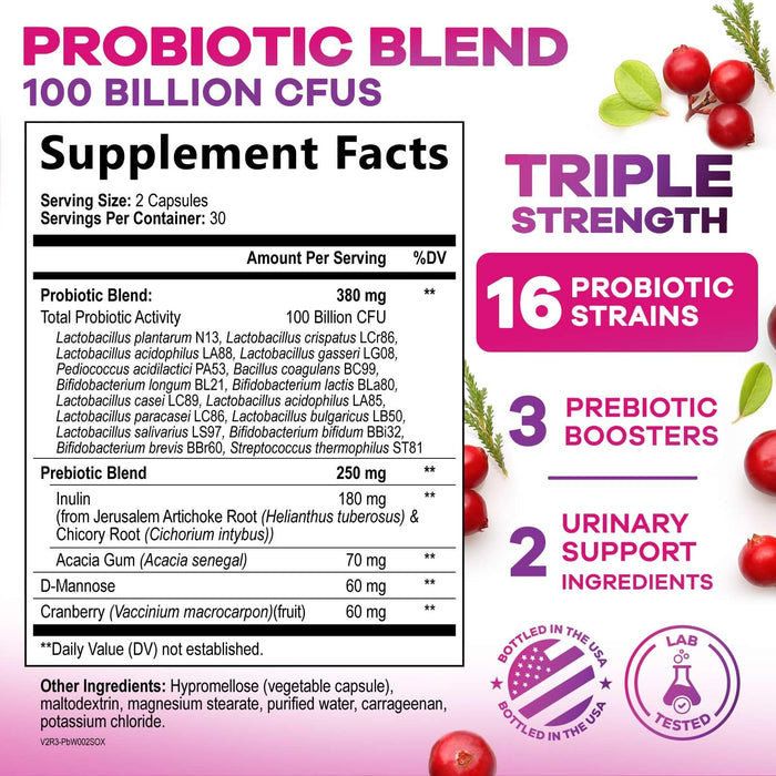 Women's Probiotic + Cranberry & Prebiotics 60 Billion CFU - 60 Capsules