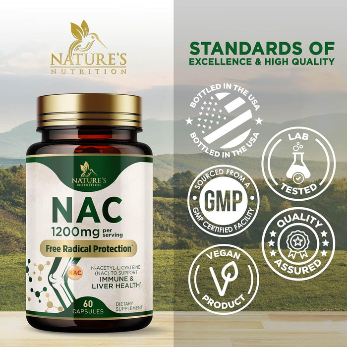 NAC Supplements N-Acetyl L-Cysteine (NAC) 1200 mg - NAC Supplement for Lung Health & Immune Support, Liver Support & Antioxidants, Freefrom N-Acetylcysteine, Gluten Free, Non-GMO