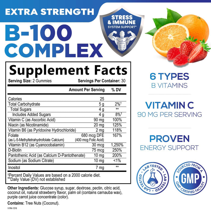 B Complex Gummies with Vitamin C & Folic Acid Super Vitamin B Gummy with Niacin â€“ 60 Gummies