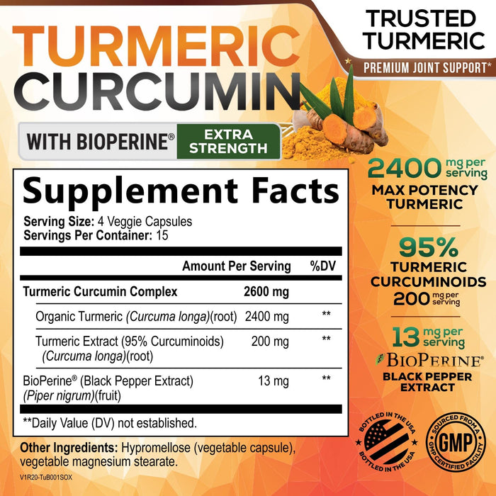Turmeric Curcumin + Black Pepper 2600 mg - 60 Capsules