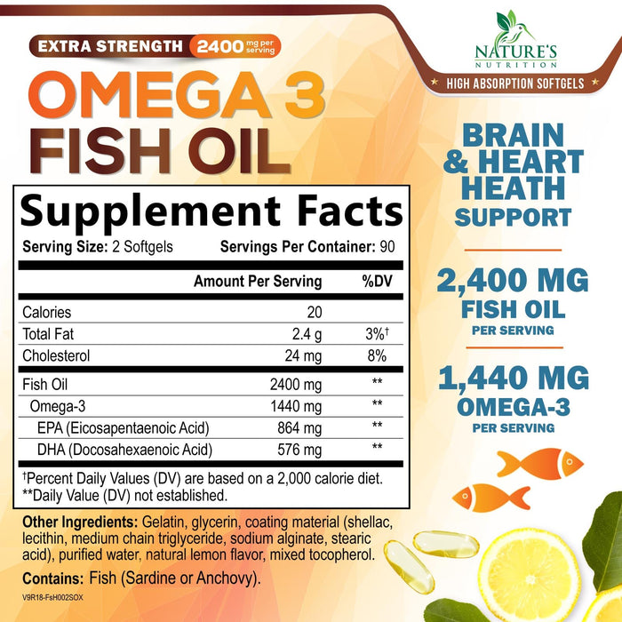 Omega-3 Fish Oil 2400 mg - 180 Softgels