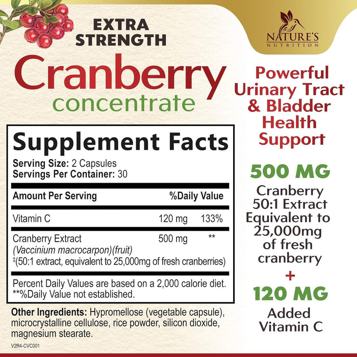 Cranberry Pills Supplement for Women & Men + Vitamin C & E - 25,200mg Formula for Urinary Tract Health Support, Non-GMO and Gluten Free, Nature's Cranberry Supplements