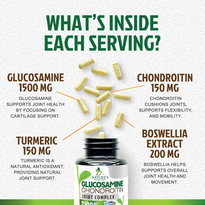 Glucosamine Chondroitin MSM Complex - Joint Support Supplement Turmeric & Boswellia, Triple Strength Glucosamine Capsules - Support for Joint Health & Mobility with Quercetin Bromelain