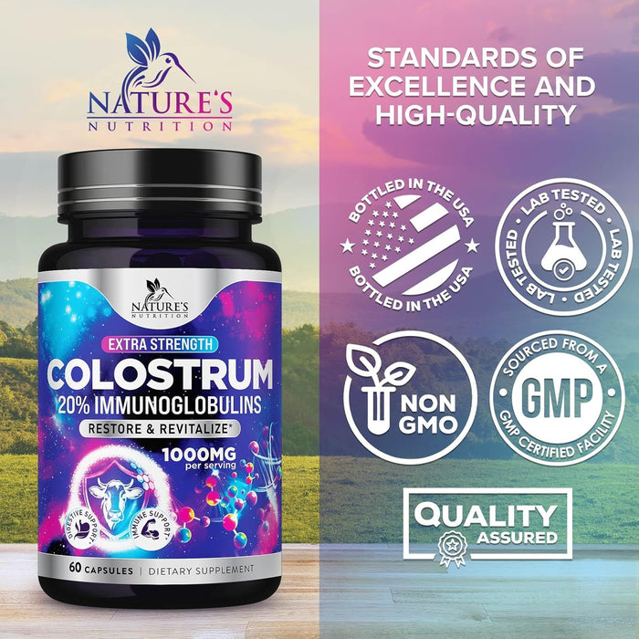 Colostrum For Women Supplement 1000mg 20% Immunoglobulins for Muscle, Skin & Hair Support - Gut Health Digestive & Immune Support - Bovine Colostrum Powder - Gluten Free & Unflavored