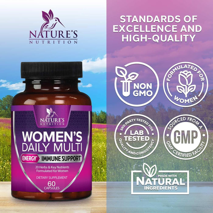 Womens Multivitamin - For Daily Energy & Immune Health Support with Vitamins A, B12, C, D3, Zinc & Biotin, Multivitamin for Women, Non GMO & Gluten Free Women's Vitamin Supplement