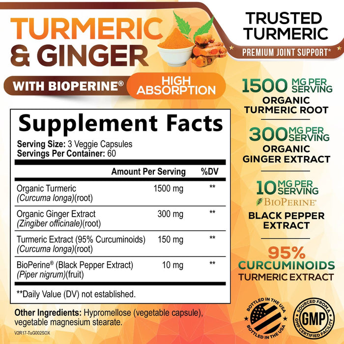 Turmeric Curcumin + Ginger & Black Pepper 1950 mg - 180 Capsules