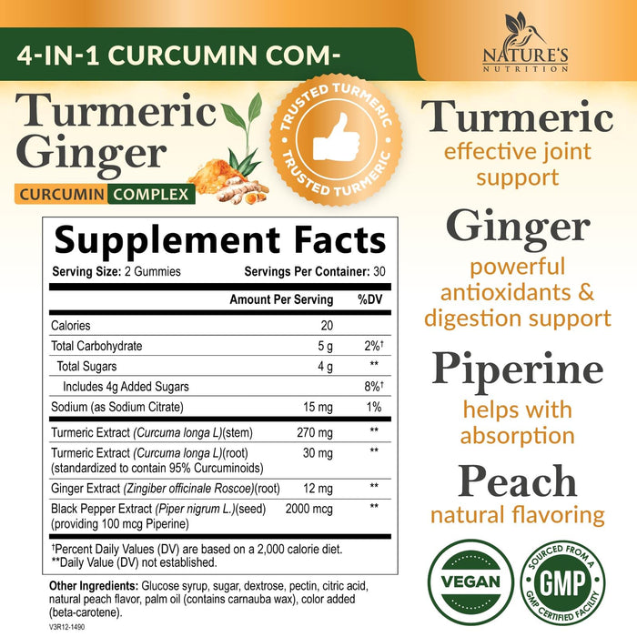 Turmeric Gummies with Black Pepper & Ginger for Absorption â€“ 60 Gummies