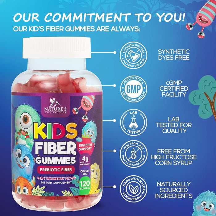 Kids Fiber Gummy Bears Supplement - Daily Prebiotic Fiber for Kids, Supports Regularity, Digestive Health & Immune Support, Nature's Plant Based Chicory Root Vitamins, Vegan, Berry Flavor