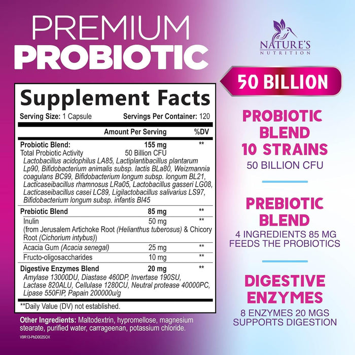 Probiotics, 60 Billion CFU per Serving, Probiotic with Prebiotics for Digestive & Immune Health Support for Women & Men - Nature's Supplement is Shelf Stable, Soy, Dairy & Gluten Free