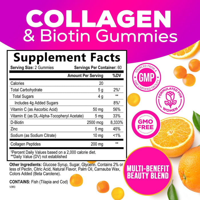 Collagen Gummies + Biotin 2500 mcg - 120 Gummies