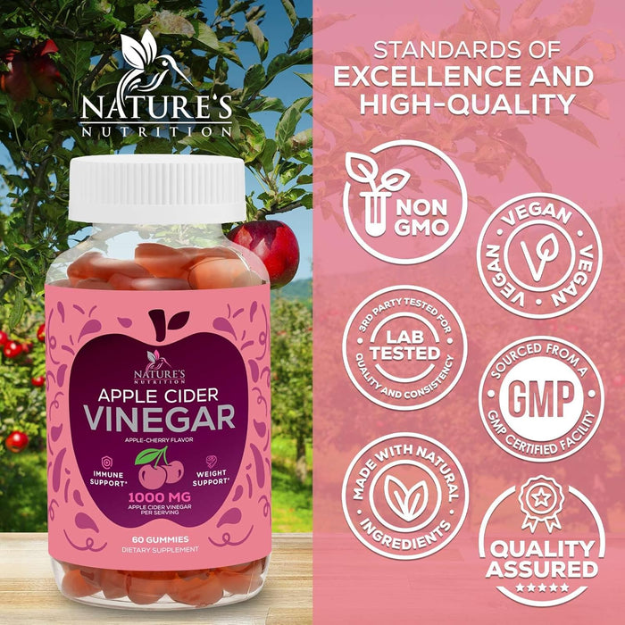 Vegan Apple Cider Vinegar Gummies | Max Strength 1000mg | Gelatin-Free, Vegan, Non-GMO, Made with Beet Root & Vitamin B12 for Energy - Supports Digestion, Detox and Cleanse Support