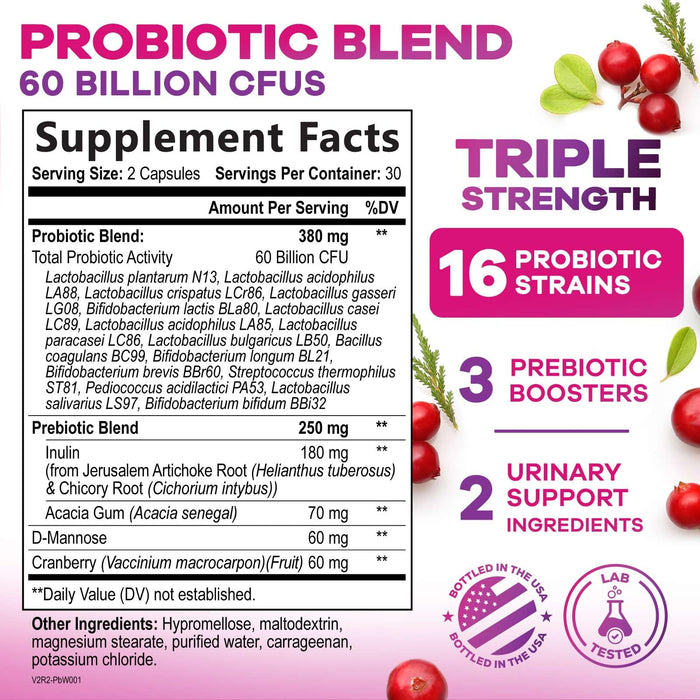 Women's Probiotic + Cranberry & Prebiotics 60 Billion CFU - 60 Capsules