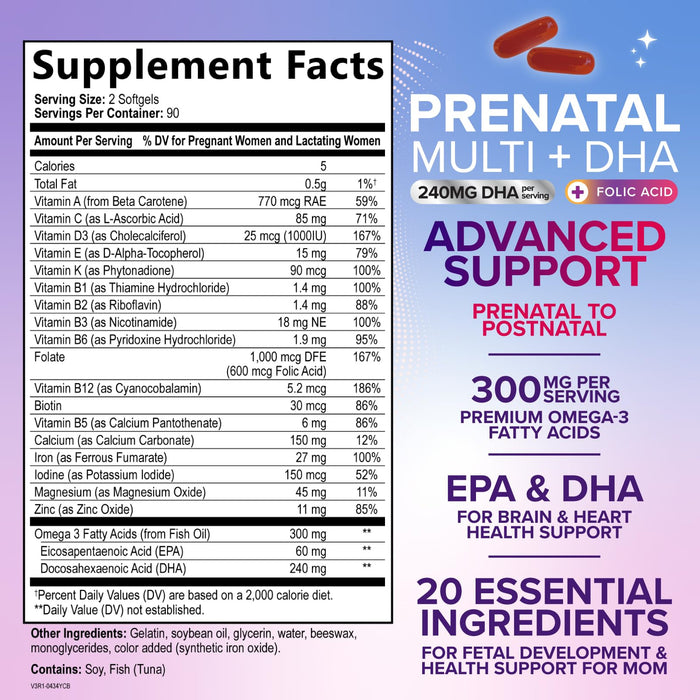 Prenatal Multivitamin + Folic Acid & DHA - 180 Softgels