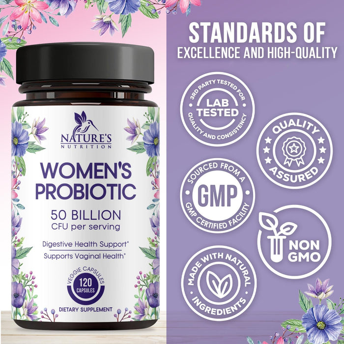 Probiotics for Women 60 Billion CFU - 16 Strains, Digestive Health, Vaginal pH & Immune Support, Prebiotics & Cranberry, Gut Health & Urinary Support, Shelf Stable Women's Probiotic - 120 Capsules