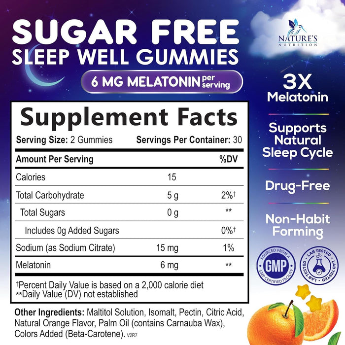 Melatonin Sleep Gummies Sugar Free - 6 mg Natural Melatonin Sleep Gummies for Adults, Extra Strength Sleep Gummy Supplements, Occasional Sleeping Support Supplement, Gomitas para Dormir