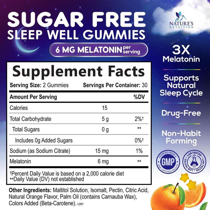 Melatonin Sleep Gummies Sugar Free - 6 mg Natural Melatonin Sleep Gummies for Adults, Extra Strength Sleep Gummy Supplements, Occasional Sleeping Support Supplement, Gomitas para Dormir