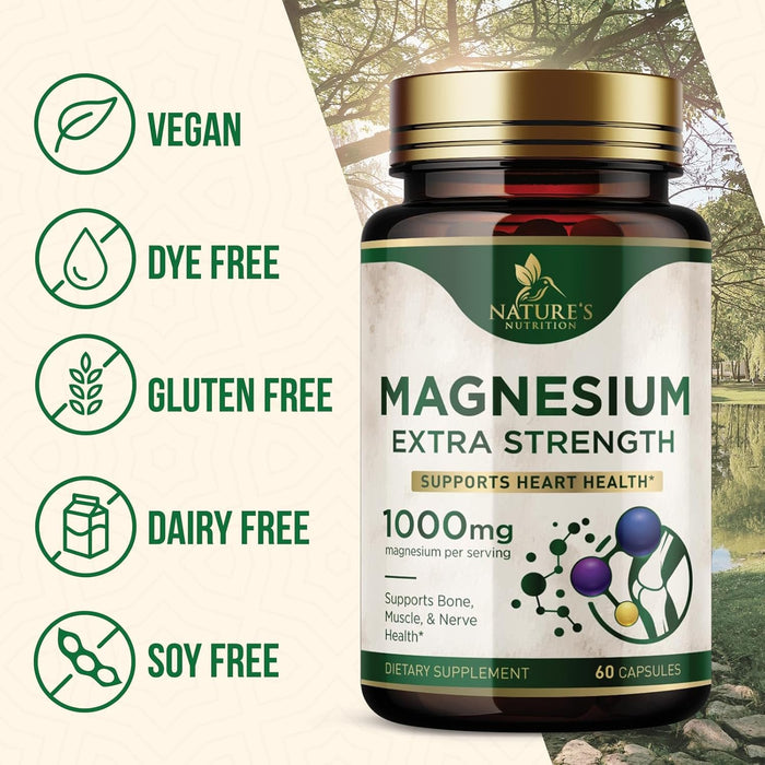 Magnesium Supplement (Citrate Oxide) 1000mg for Best Absorption, Supports Bone, Heart Health, Nerves, Muscles & Metabolism, Nature's Pure Magnesio Vitamin Pills, Bottled in USA