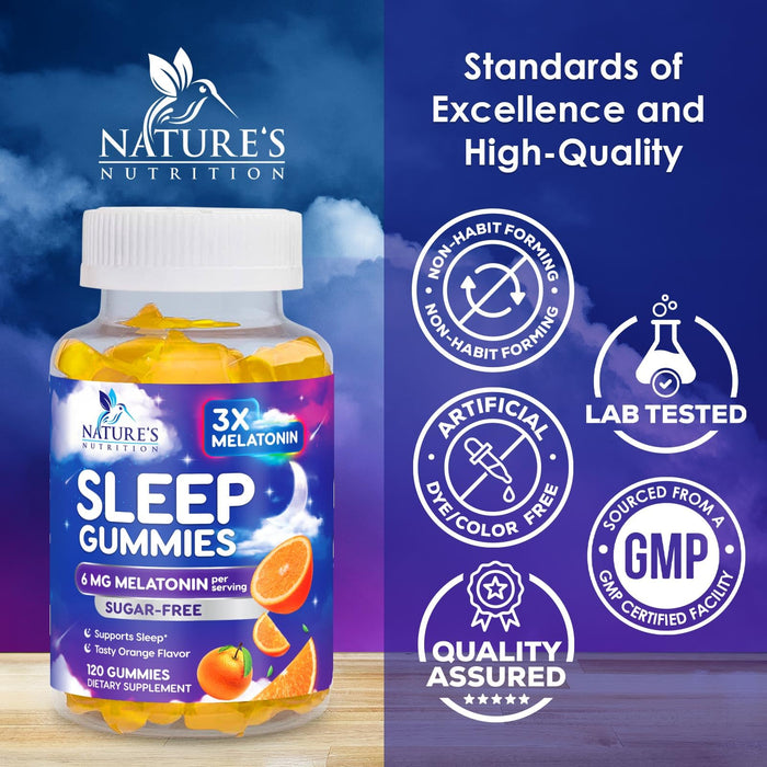 Melatonin Sleep Gummies Sugar Free - 6 mg Natural Melatonin Sleep Gummies for Adults, Extra Strength Sleep Gummy Supplements, Occasional Sleeping Support Supplement, Gomitas para Dormir
