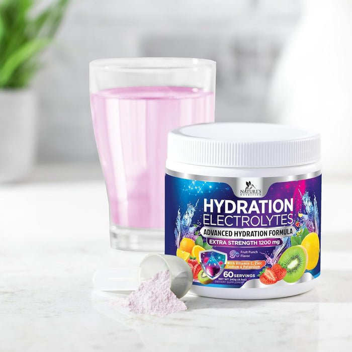 Daily Electrolyte Drink Mix - Best Multivitamin Hydration Supplement, 6 Electrolytes & Minerals, Post Workout & Recovery Electrolyte Powder, Refreshing Fruit Punch Flavor, Vegan Non-GMO - 60 Servings