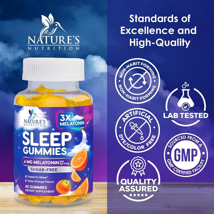 Melatonin Sleep Gummies Sugar Free - 6 mg Natural Melatonin Sleep Gummies for Adults, Extra Strength Sleep Gummy Supplements, Occasional Sleeping Support Supplement, Gomitas para Dormir