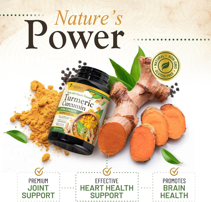 Turmeric Curcumin Supplement 1500mg - Organic Tumeric & BioPerine Black Pepper for Best Absorption with 95% Curcuminoids, Nature's Joint & Immune Support, Non-GMO, Bottled in USA