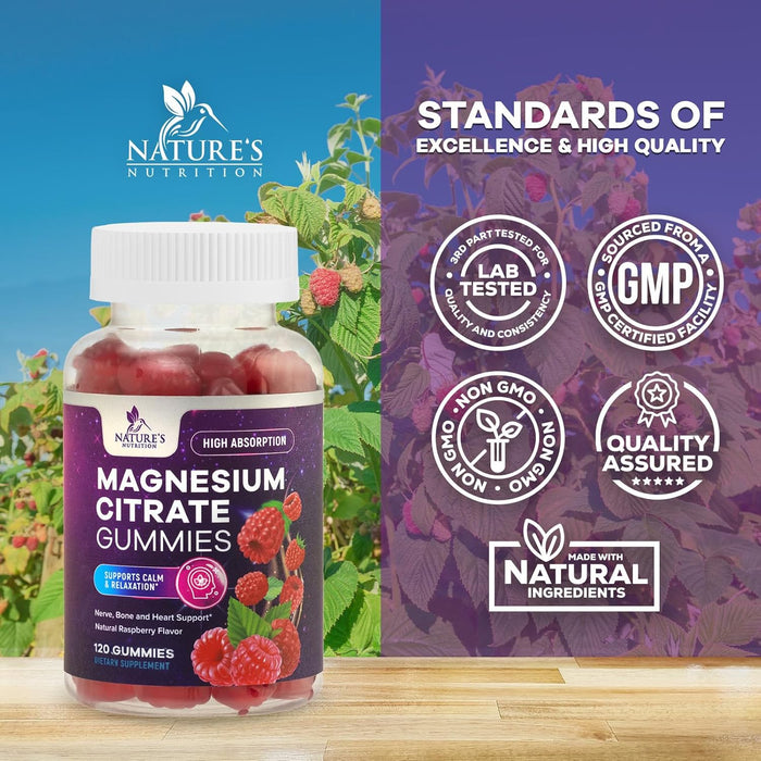 Magnesium Gummies, High Absorption 100mg - Natural Calm Relaxation and Stress Support for Adults and Kids - Gentle Chewable Magnesium Citrate Gummy
