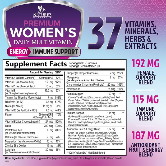 Womens Multivitamin - For Daily Energy & Immune Health Support with Vitamins A, B12, C, D3, Zinc & Biotin, Multivitamin for Women, Non GMO & Gluten Free Women's Vitamin Supplement