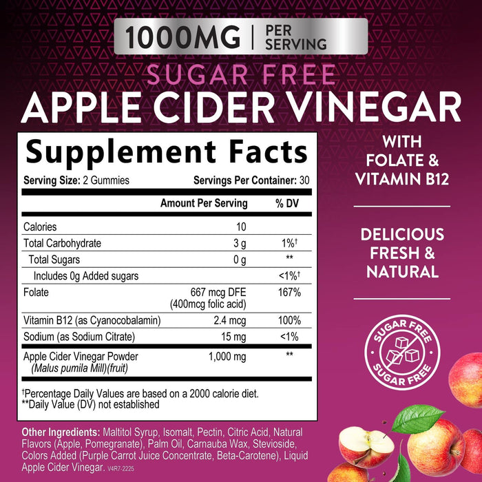 Apple Cider Vinegar + Vitamin B12 1000 mg - 60 Gummies