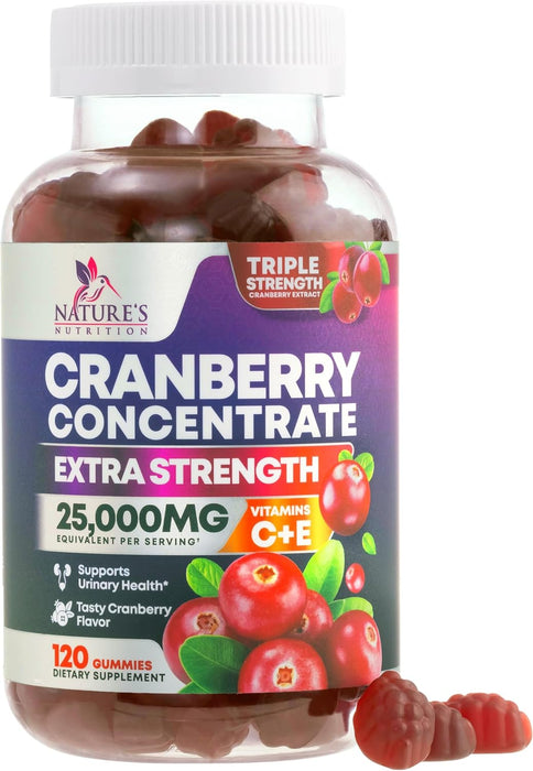 Cranberry Gummies - Urinary Tract Health Gummy + Vitamin C - 25,000mg - Triple Strength Cranberry Concentrate Extract Supplement Pills, Ultimate Potency, Non-GMO, Gluten Free