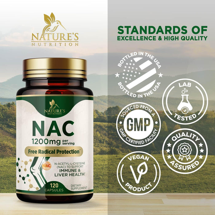 NAC Supplements N-Acetyl L-Cysteine (NAC) 1200 mg - NAC Supplement for Lung Health & Immune Support, Liver Support & Antioxidants, Freefrom N-Acetylcysteine, Gluten Free, Non-GMO