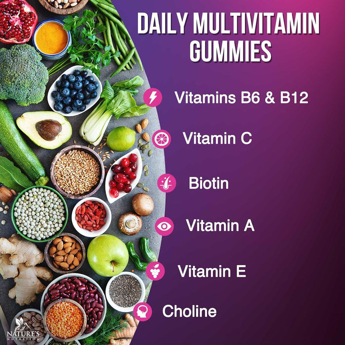 Multivitamin Gummies for Adult Women & Men, Daily Gummy Multivitamins Nutritional Support with 13 Vitamins and Minerals - Nature's Multi Vitamin Supplement, Non-GMO Berry Flavor