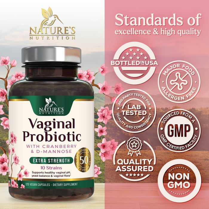 Vaginal Probiotics for Women pH Balance, Digestive, UT & Feminine Health Support - 50 Billion CFU, 10 Probiotic Strains, Prebiotics, & Cranberry - Supports Healthy Vaginal Odor & Flora