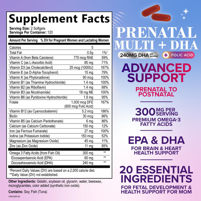 Prenatal Multivitamin + Folic Acid & DHA - 240 Softgels