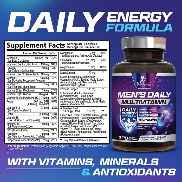 Multivitamin for Men - Vitamin A, C, D, E, Zinc, Calcium, Multivitamins for Immune Health Support, Vitamin B12, Men’s Daily Multivitamin Supplement Capsules, Non-GMO Mens Multi Vitamins - 120 Capsules