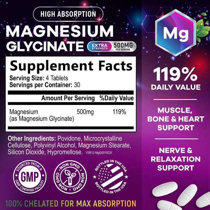 Magnesium Glycinate 500 mg - 120 Tablets