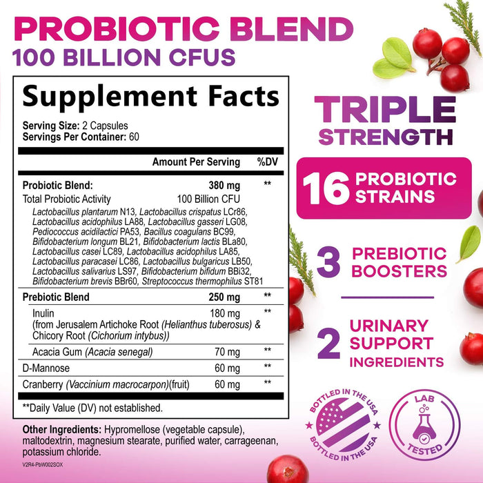 Women's Probiotic + Cranberry & Prebiotics 60 Billion CFU - 120 Capsules