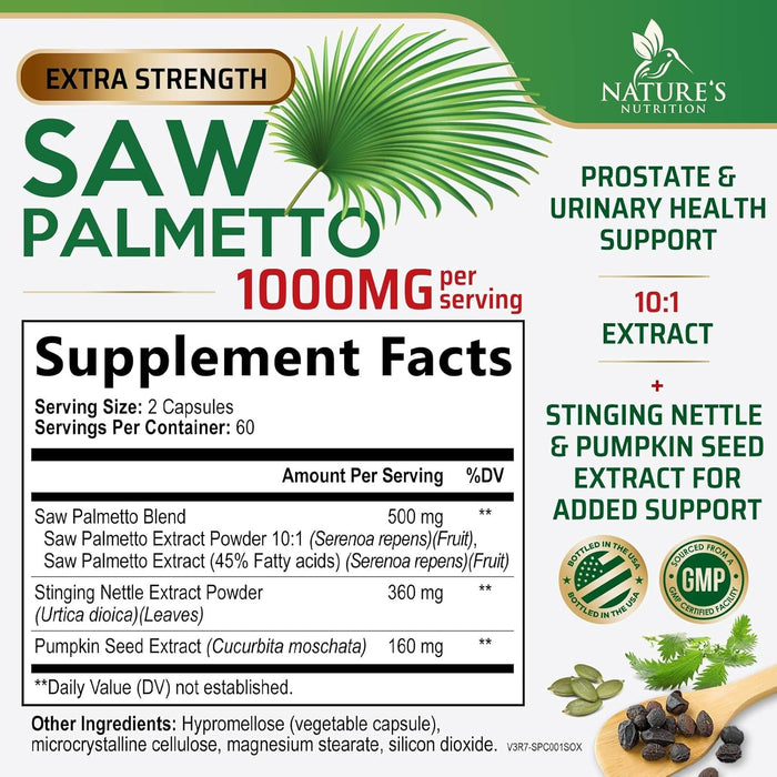 Saw Palmetto for Men 1000MG Prostate Health Supplement - Saw Palmetto Extract Prostate Support Supplement, Prostate Supplements for Men's Health Support, Prostate Urinary Health Support, 120 Capsules