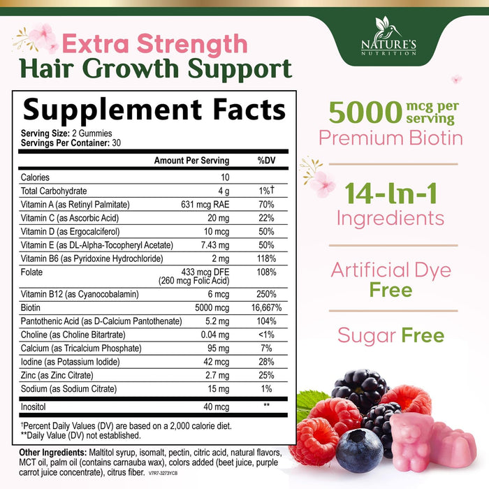 Hair, Skin & Nails Vitamins 5000 mcg - 60 Gummies
