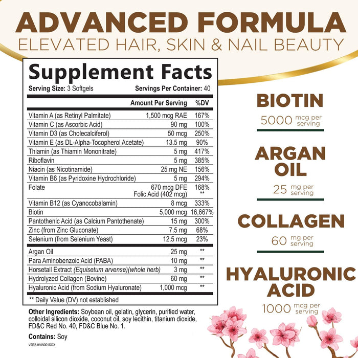 Hair Vitamins Biotin 5000 mcg Collagen for Hair Skin and Nails Vitamin Nature's â€“ 120 Softgels