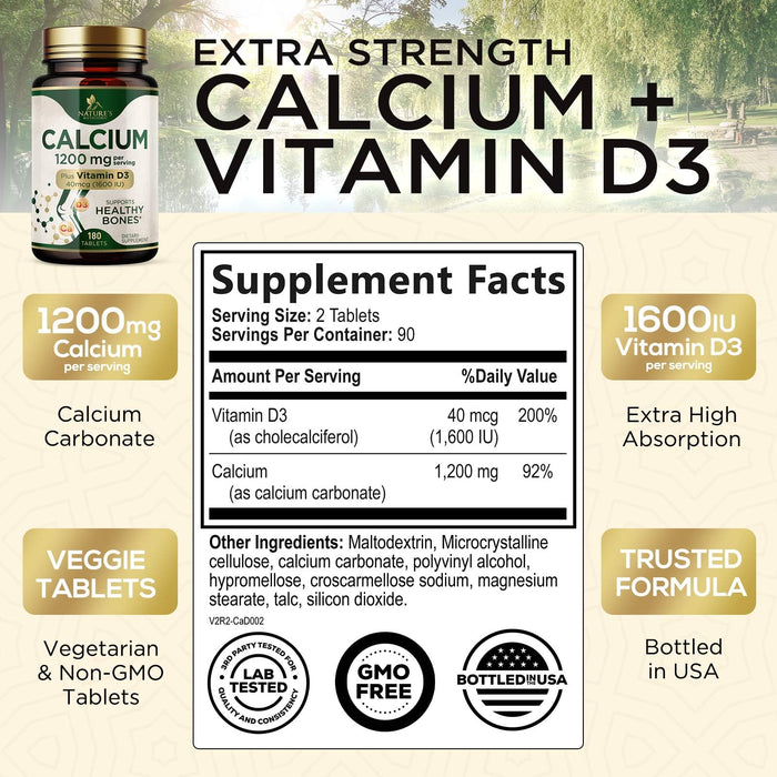 Calcium 1200 mg with Vitamin D3 â€“ 180 Tablets