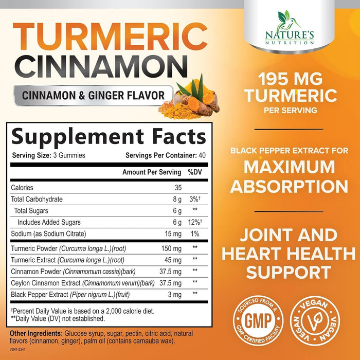 Turmeric Gummies with Black Pepper for Best Absorption, Turmeric Curcumin Supplement Chewable - Joint & Heart Support, Natural Immune Support, Vegan Friendly Vitamins for Men and Women