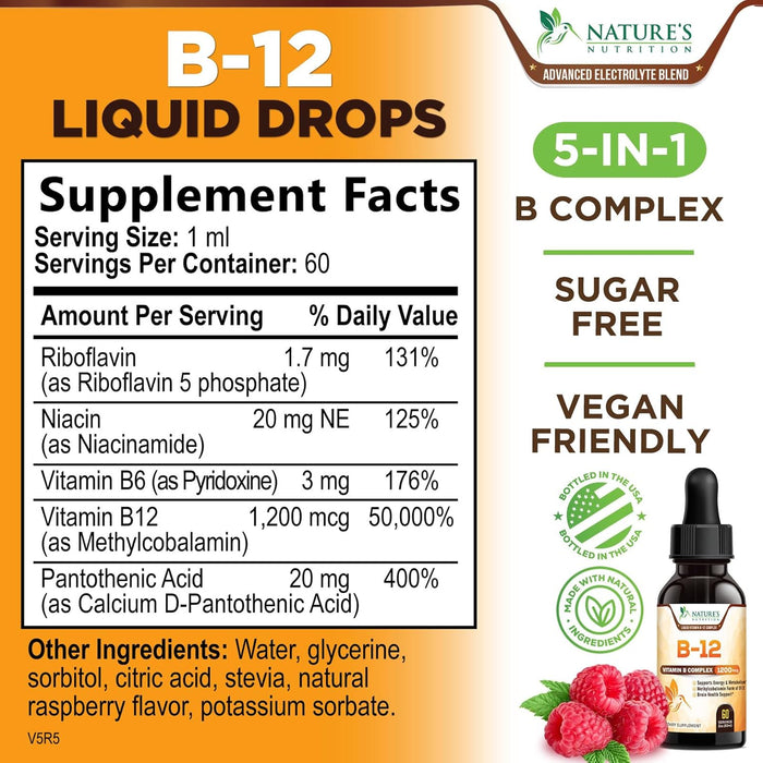 Vitamin B12 Energy Drops 1200 mcg - Extra Strength Vitamin B-12 Dietary Supplement for Energy, Liquid Methylcobalamin B12 Vitamins for Adults, Gluten-Free Vitamin B 12 Over 1000 mcg - 2 Fl Oz