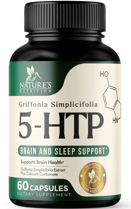 5 HTP Supplement Capsules 200 mg 5HTP Plus Calcium for Brain Support - Extra Strength 5-HTP - 5 Hydroxytryptophan - Premium, Natural, Gluten Free, and Non-GMO