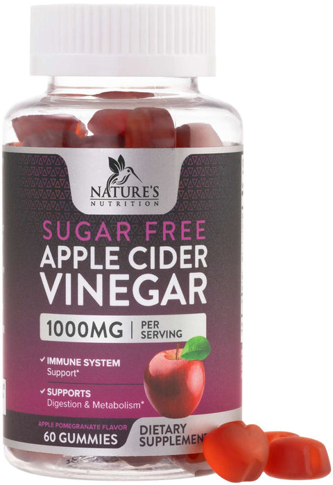 Nature's Nutrition Apple Vinegar Gummy for Weight Loss 1000mg - Vegan Apple Cider Vinegar Gummies for Detox & Cleanse, ACV Supplement Pills, Vitamin B12, Beetroot & Pomegranate, Non-GMO