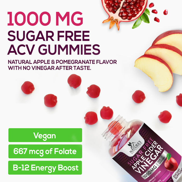 Nature's Nutrition Apple Vinegar Gummy for Weight Loss 1000mg - Vegan Apple Cider Vinegar Gummies for Detox & Cleanse, ACV Supplement Pills, Vitamin B12, Beetroot & Pomegranate, Non-GMO