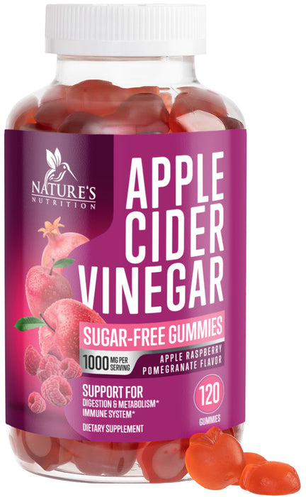 Vegan Apple Cider Vinegar Gummies 1000mg for Detox and Cleanse, Nature's ACV Gummy Vitamins B12 Supplement for Digestion, Natural Apple Raspberry Flavor, Non-GMO, Gluten Free for Adults