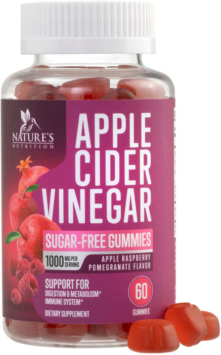 Vegan Apple Cider Vinegar Gummies 1000mg for Detox and Cleanse, Nature's ACV Gummy Vitamins B12 Supplement for Digestion, Natural Apple Raspberry Flavor, Non-GMO, Gluten Free for Adults