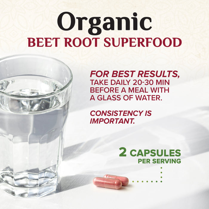 Beet Root Capsules 1300mg - Extra Strength Red Beetroot Powder Supplement – Supports Nitric Oxide Production, Heart Health & Natural Energy – Non-GMO, Vegan, Gluten Free – 120 Veggie Capsules